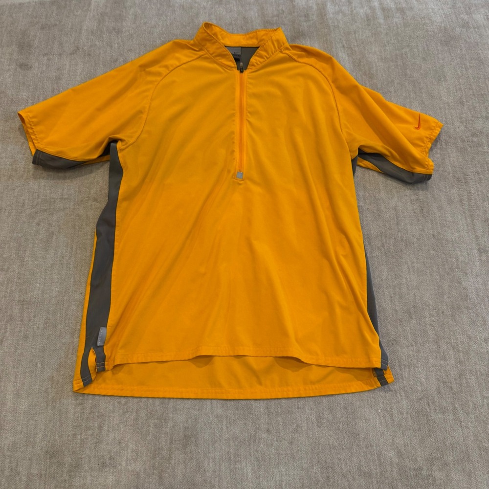 Nike Dri Fit Mens Athletic Running Cycling Shirt Size M Orange Gray Short Sleeve - Picture 1 of 8